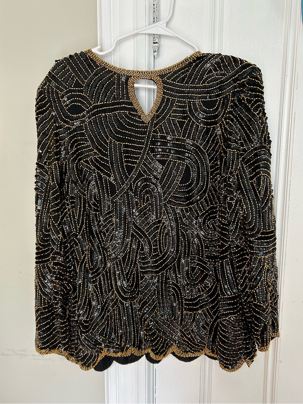 Robert Anthony Silk Beaded Sequin Black Gold Top medium shoulder pads vintage